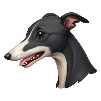 Cinematic Cute Yawning Black Greyhound Portrait Emoji, Head tilted slightly with a dramatic, wide-open yawn, showcasing a sleek black Fur with a polished finish, floppy ears slightly drooping, round dark eyes barely open in drowsy contentment, Simplified yet irresistibly adorable features, highly detailed, glowing with a soft, cozy glow, high shine, relaxed yet expressive, stylized with a touch of whimsy, bright and endearing, soft glowing outline, capturing the essence of a sleepy yet affectionate racer, so drowsy it feels like it could stretch out of the screen and curl up for a nap! sticker