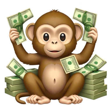 Money getting poured on a monkey sticker