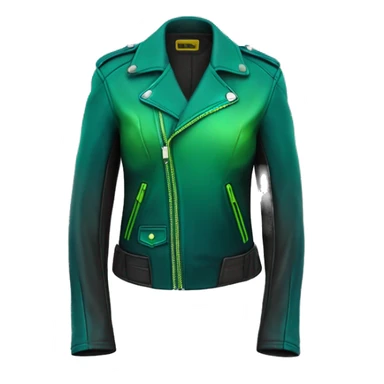 Realistic isolated side view of a dark teal,lime green,mint green and emerald green ombre moto style fashion leather jacket. sticker