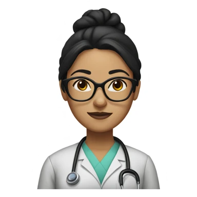 olive skinned woman doctor with black hair in a bun and glasses  sticker