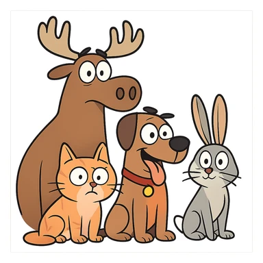 flat toon style group of animals without background sticker