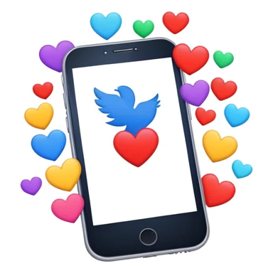  smartphone showing a colorful social media post with a heart and image icon sticker