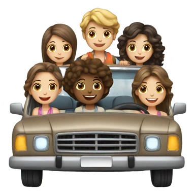 4 girls and 1 man travelling in car sticker