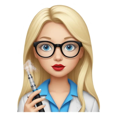 girl with blue eyes, blonde ling hair, black squared glasses, big lips, long eyelashes, and an electronic cigarette in her right hand sticker
