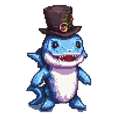 pixel art shark wearing a tophat sticker