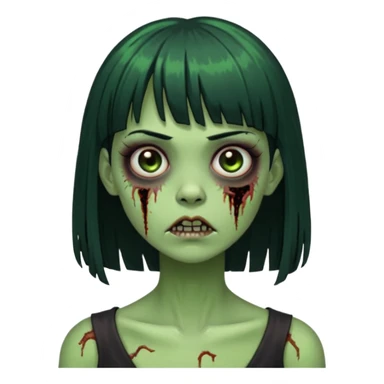 garota zumbi verde com os cabelos pretos longos e com franja curta sticker