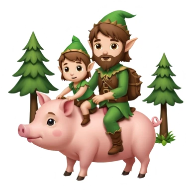 tiny forest elf man long brown hair beard riding baby pig sticker