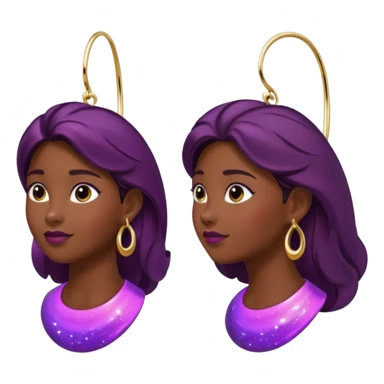 Sparkling, colorshifting plum to dark plum, hyperrealism, 14k gold large hoop earrings, side view
 sticker