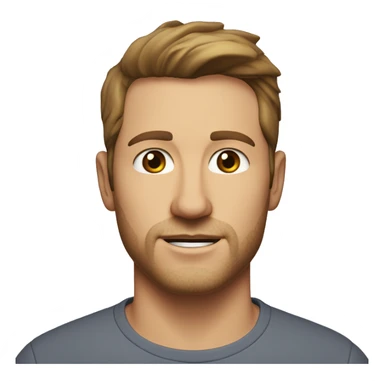 A head and shoulders shot of a 34 year old white man, with short brown hair, with stubble facial hair,   with brown eyes wearing a t-shirt. sticker