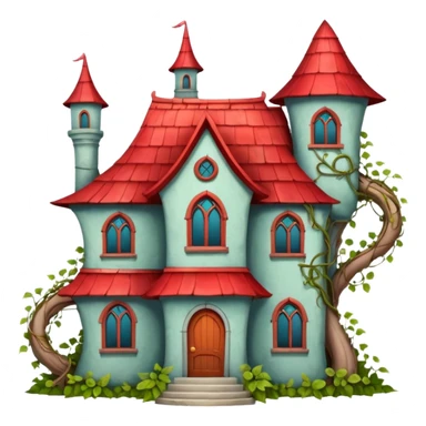 an old magic house with Tall crooked building with red roof.

 sticker