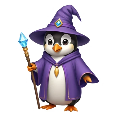 penguin wearing wizard hat and robe with magic wand sticker