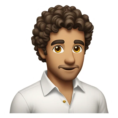 A waist up shot of a handsome tan man with dark brown short curly hair wearing a white shirt and a gold watch sticker