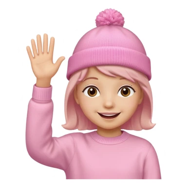 Kid in pink hat and jumper waving sticker