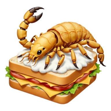 MAKE A SCORPION ON TOP OF A EHITE FLUFFY CLOUD THAT IS HOLDING A SANDWICH IN ITS CLAW AND LOOKING LIKE ITS EATING IT AND NOT ON TOP OF THE SANDWICH sticker