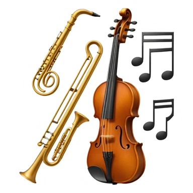 robot Create a sophisticated and elegant emoji that represents orchestration and arrangement. The design should feature a conductor’s baton, musical notes, and a symphonic score, symbolizing the process of arranging and orchestrating music. Incorporate instruments like a violin, trumpet, sticker