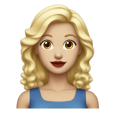 45 year old woman blonde hair blue eyes and red lip[s sticker