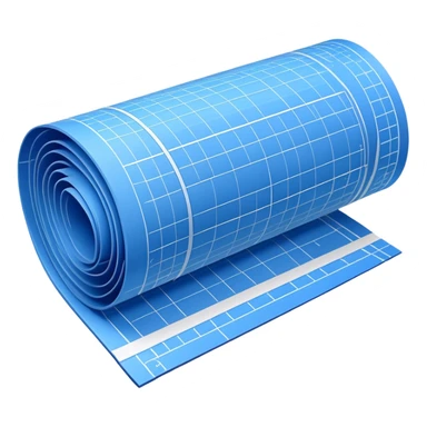 side perspective of a blue rolled-up blueprint plan with white lines sticker