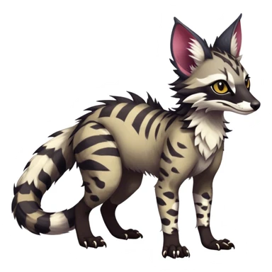Feral Rare Fantasy dark vibrant Vernid-Sergal-Genet-Trico-species by LiLaiRa, random markings, tufted tail, tufted ears, full body sticker
