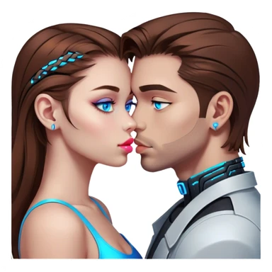 Neon cyberpunk style 
girl with brown hair and blue eyes kiss man sticker