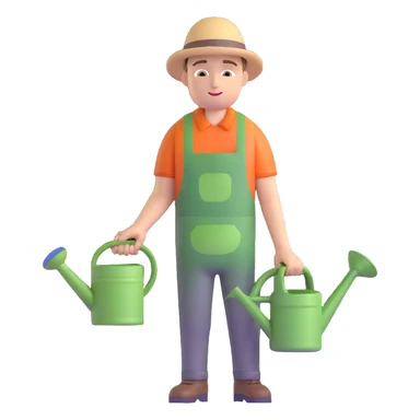 young white male gardener with watering can sticker