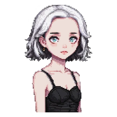 a female with white skin, big eyes, middle-length hair which is right at the shoulder sticker