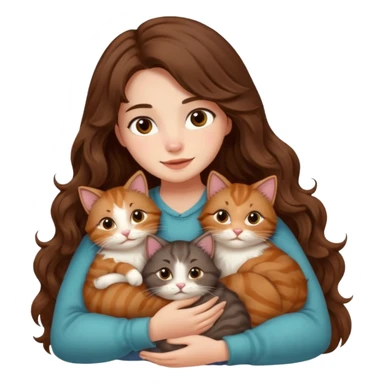 girl with long wavy brown hair snuggling 6 cats sticker