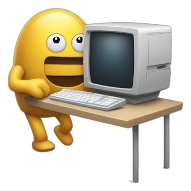 Anthropomorphic computer with arms and legs doing something random sticker