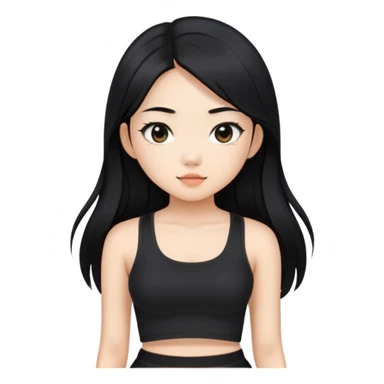 Black long hair asian girl with black crop sticker