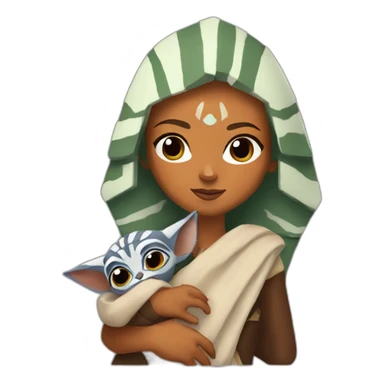 Ahsoka Tano holding baby yoda sticker