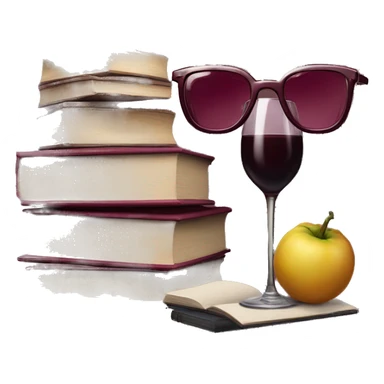 realistic stack of books and burgundy glasses next to them sticker