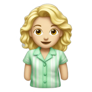 Un blond au cheveux bonclé qui a un pyjamas vert et blanc  sticker