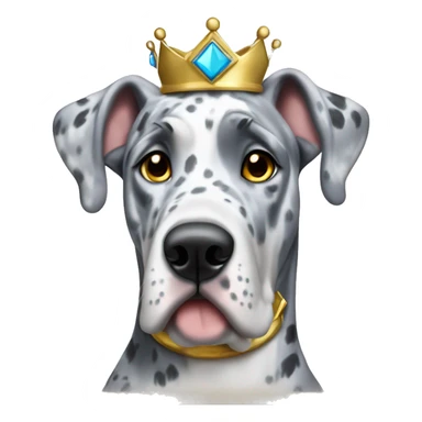 Blue Merle Great dane wearing gold crown sticker