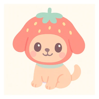 strawberry dog with red fuzzy fur, dog with strawberry-shaped head, cute and playful, kawaii style, simple background sticker