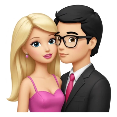 pretty blonde girl barbie kissing nerd with black hair and tan skin on the cheek sticker