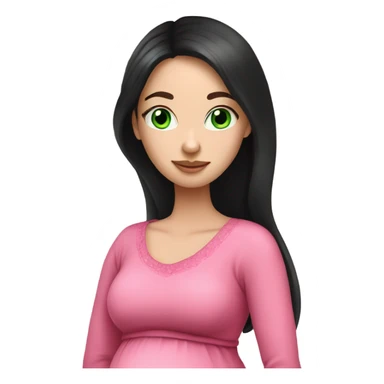 Beautiful Russian girl with green eyes and very long black hair pink clothes pregnant sticker