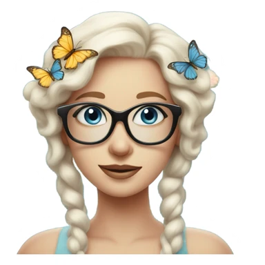Gorgeous pastel lady with flowers and butterflies with blue eyes and glasses  sticker
