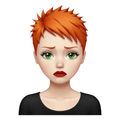 Short spikey Ginger hair, green eyes, black long eye lashes large red lips White woman very sad crying  sticker