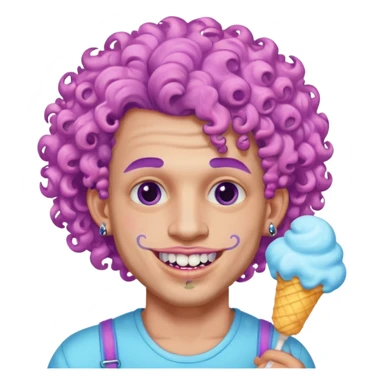 very cheerful colorful puffy violet curly haired man made out of cotton candy wearing teeth-braces and tattoos and face tattoos just face  sticker