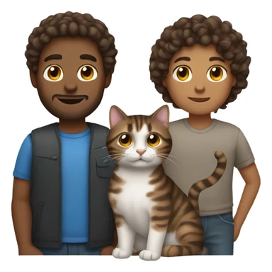 Man with brown curly hair holding dark brown tabby cat sticker