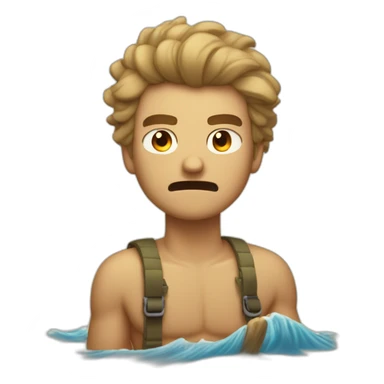 Angry tan guy buzzed hair on raft with beige doodle sticker