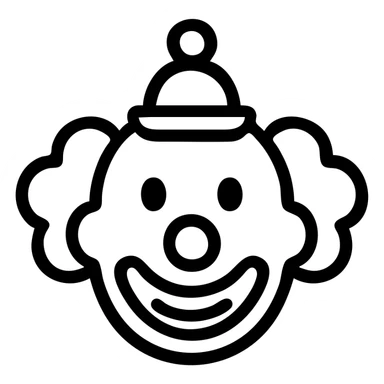 clown icon, outlined, playful expression, clean lines sticker
