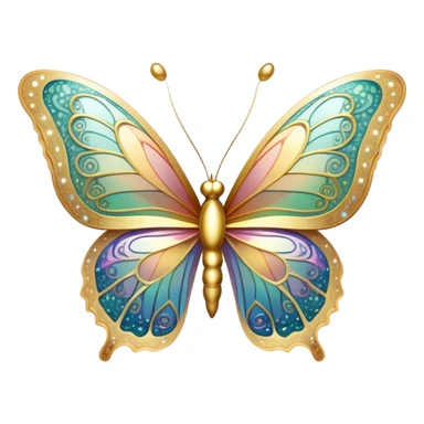 Pastel sparkly gold glittery iridescent rainbow transparent butterfly with detailed intricate patterns sticker