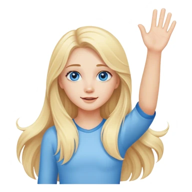 A cute blonde girl with long hair and blue eyes waves arm hello sticker
