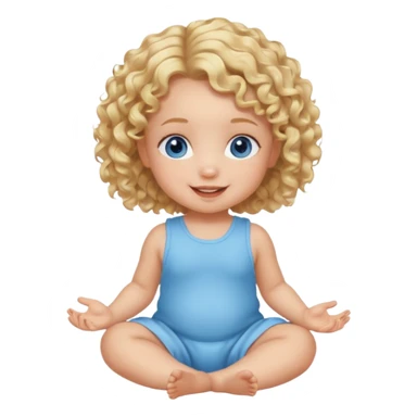 blonde curly hair blue eye baby girl sitting on the floor talking sticker