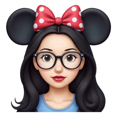 Woman glasses Long dark hair Minnie mouse ears sticker