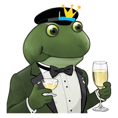 Frog wearing a tuxedo and a birthday hat drinking champagne  sticker