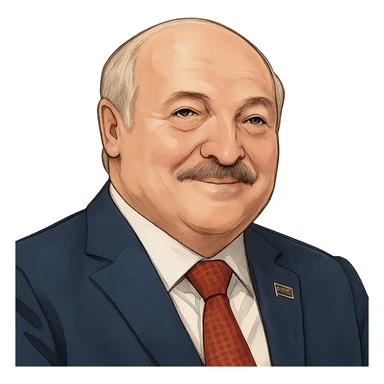 Александр Лукашенко в слегка рисованном, но при это объемный стиле, слегка улыбается, прозрачный фон sticker