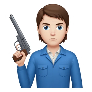 guy w medium long brown hair and blue eyes shooting himself sticker