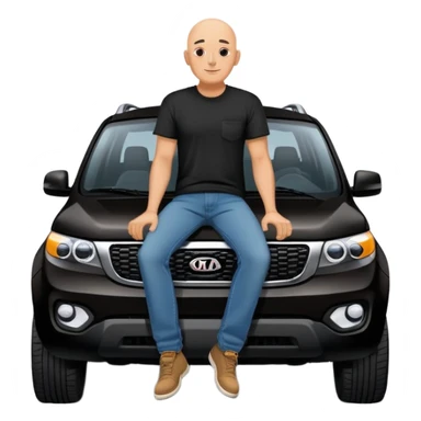 bald man sitting on top of a Kia Mohave SUV sticker
