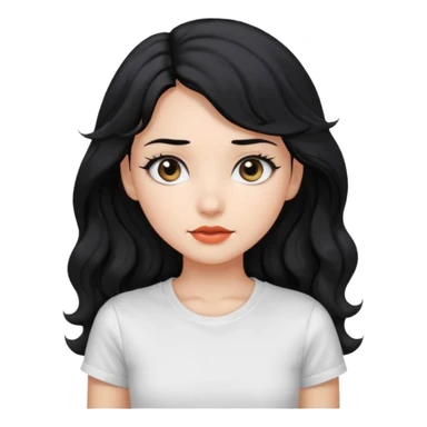 Beautiful girl,Black hair,wavy hair long hair,Black eyes, white T-shirt sticker